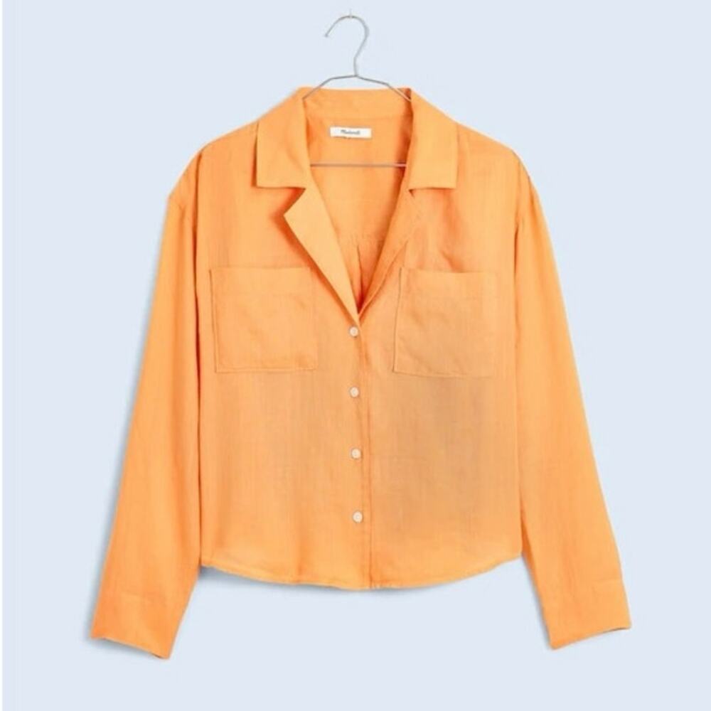 NWT Madewell Resort Long-Sleeve 100% Ramie Shirt Harvest Peach Size Large